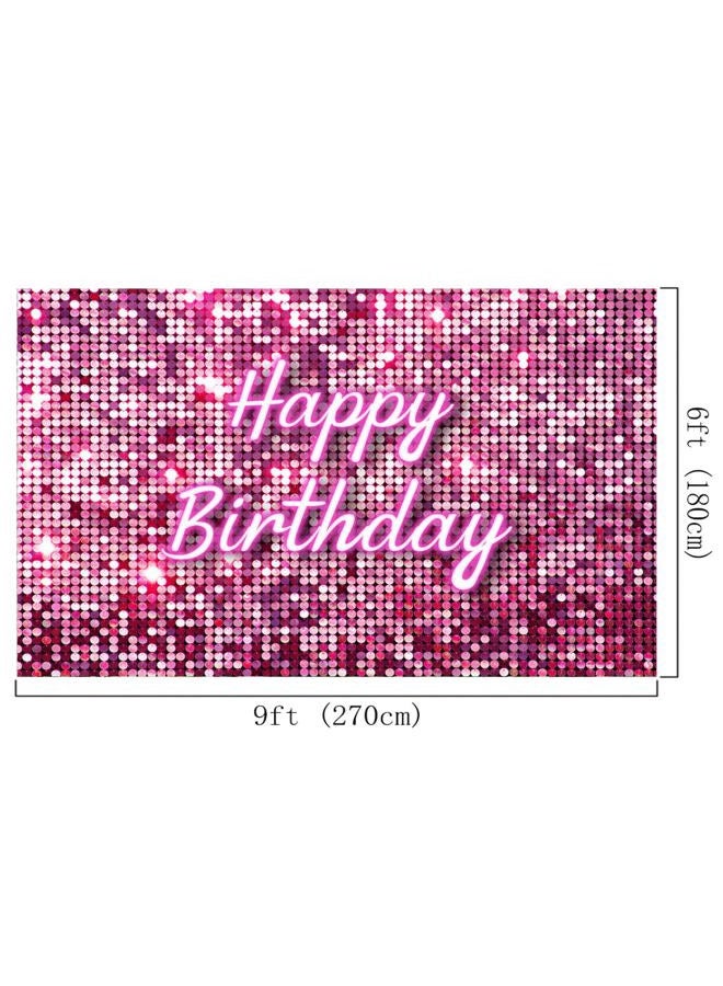 Lofaris Pink Flash Square Backdrop for Photography Happy Birthday Shinning Sequin Wall Panels Shimmer Wall Sweet 16 Girl Woman 20th 30th 40th Party Background Decorations Photo Studio Props9x6ft - Image 3
