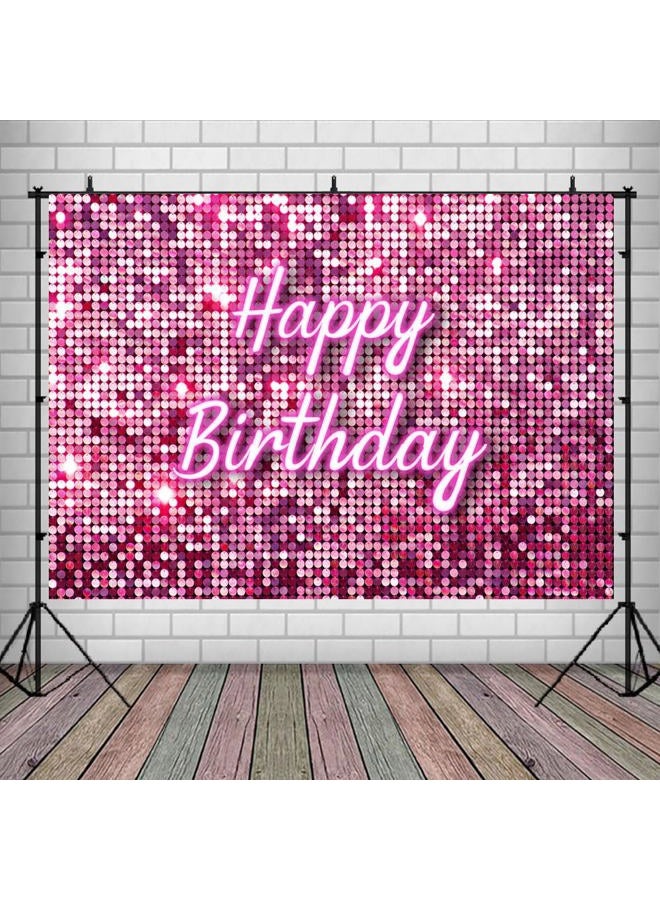 Lofaris Pink Flash Square Backdrop for Photography Happy Birthday Shinning Sequin Wall Panels Shimmer Wall Sweet 16 Girl Woman 20th 30th 40th Party Background Decorations Photo Studio Props9x6ft - Image 1