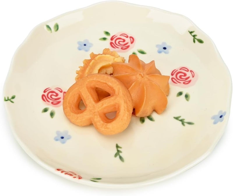 Koythin Ceramic Dessert Plates Cute Fruits Dinner Plate Creative Plates Design Printed Flowers Dinnerware for Office and Home Kitchen Plates for Desserts Rose Blue Flower - Image 1