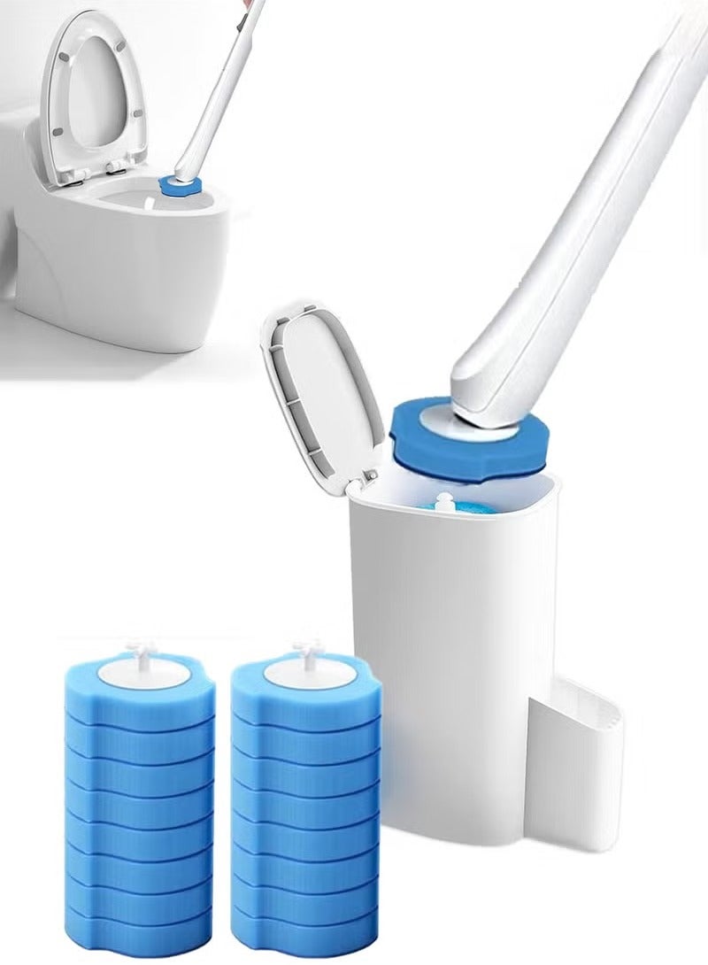 Toilet Bowl Cleaning Brush, Disposable Brush Head with 16 Refills Dissolving Wands Replacement Sponge Brush Heads, Soft Toilet Cleaner Brush for Bathroom Cleaning - Image 1