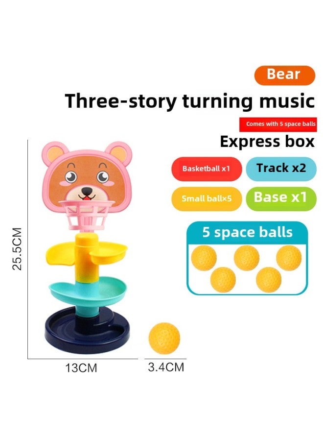 Cartoon Children's Basketball Hoop Toy Rolling Ball Slide Parent-child Interactive Fun Early Education Stacking Toy-Color:[Express Box] Three-layer Powder Bear (with 5 Balls) 298G  - Image 1