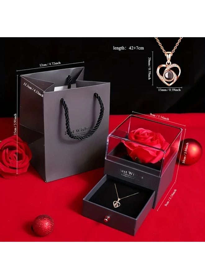 Pink Artificial Rose Flower With I Love You Necklace Gift Set For Mother Day Valentine - Image 3