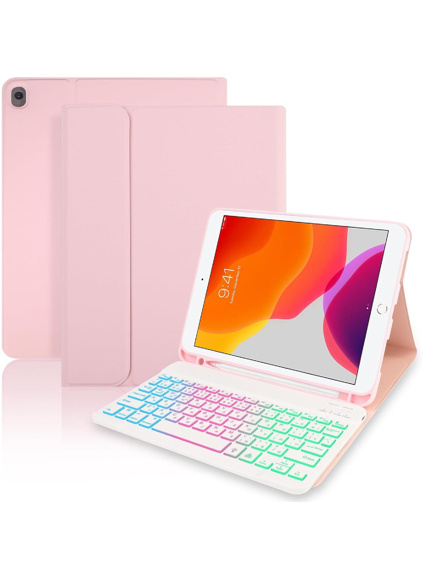Rock Pow Case with Arabic Keyboard for iPad 10.2 inch 7th 8th 9th generation iPad Air 3 10.5" iPad Pro 10.5",7 Color Rainbow Backlit Detachable Keyboard with Type-C Charging Magnetic Cover