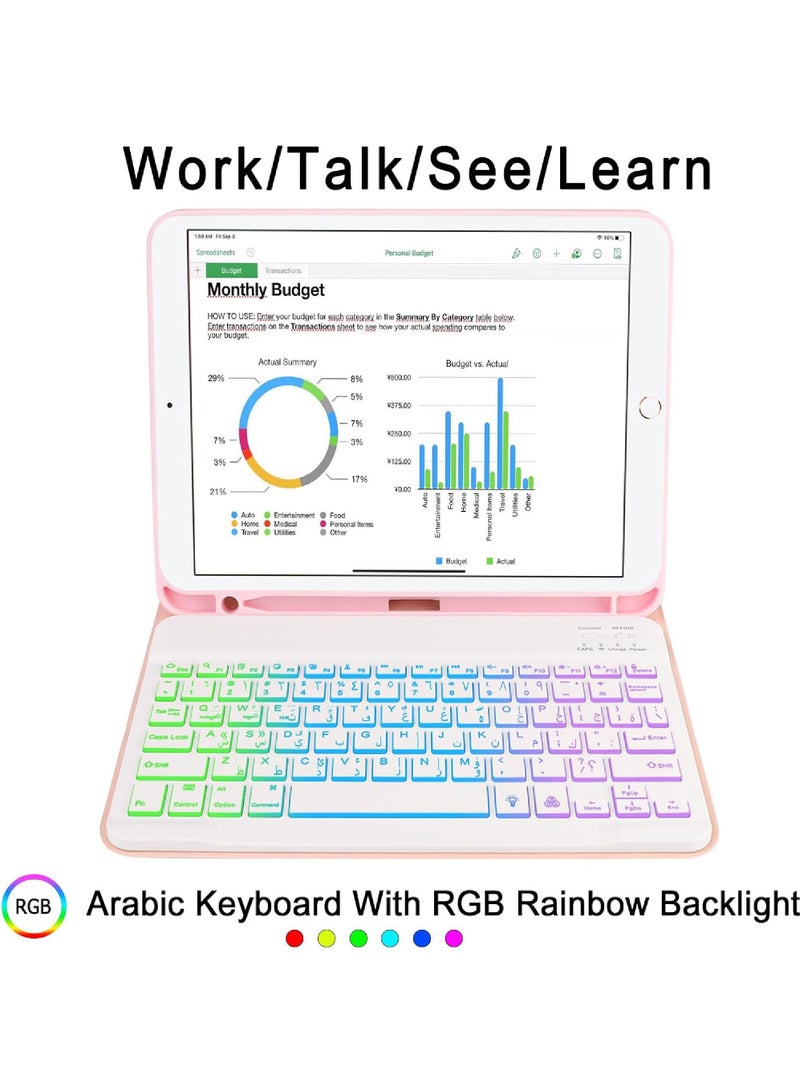 Rock Pow Case with Arabic Keyboard for iPad 10.2 inch 7th 8th 9th generation iPad Air 3 10.5" iPad Pro 10.5",7 Color Rainbow Backlit Detachable Keyboard with Type-C Charging Magnetic Cover - Image 3
