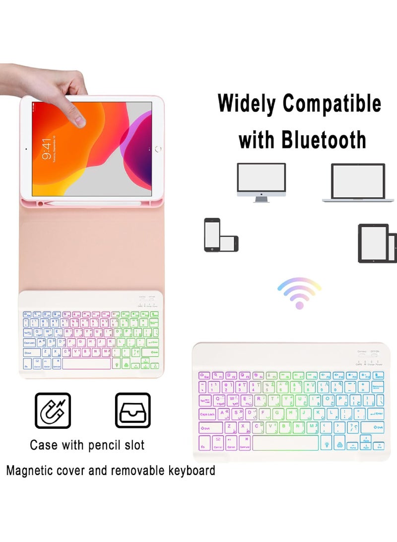 Rock Pow Case with Arabic Keyboard for iPad 10.2 inch 7th 8th 9th generation iPad Air 3 10.5" iPad Pro 10.5",7 Color Rainbow Backlit Detachable Keyboard with Type-C Charging Magnetic Cover - Image 5