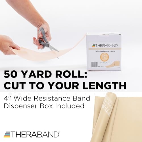 TheraBand ثيراباند شريط مقاومة تان إكسترا لايت 50 ياردة رول شريط مطاطي للتدريب على القوة والتمدد واليوغا والبيلاتس والعلاج الطبيعي المحمول قابل للقطع حسب الطول بمستويات ملونة - Image 3