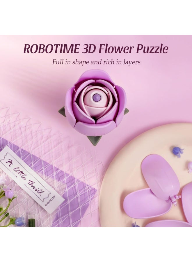 ROBOTIME  ROKR Purple Rose DIY Bouquet 3D Puzzle AF021 Perfect for Home Decor & Creative Gift, Ideal for Bedroom, Kitchen, or Living Room, Festive Home Accent, Detailed Craftsmanship - Image 4