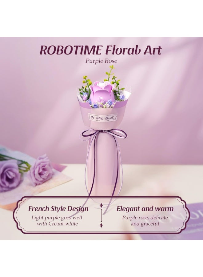 ROBOTIME  ROKR Purple Rose DIY Bouquet 3D Puzzle AF021 Perfect for Home Decor & Creative Gift, Ideal for Bedroom, Kitchen, or Living Room, Festive Home Accent, Detailed Craftsmanship - Image 5