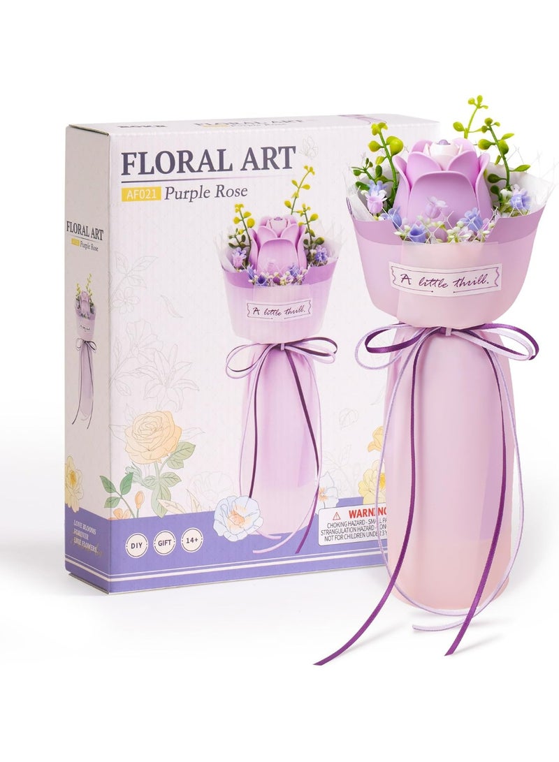 ROBOTIME  ROKR Purple Rose DIY Bouquet 3D Puzzle AF021 Perfect for Home Decor & Creative Gift, Ideal for Bedroom, Kitchen, or Living Room, Festive Home Accent, Detailed Craftsmanship - Image 1
