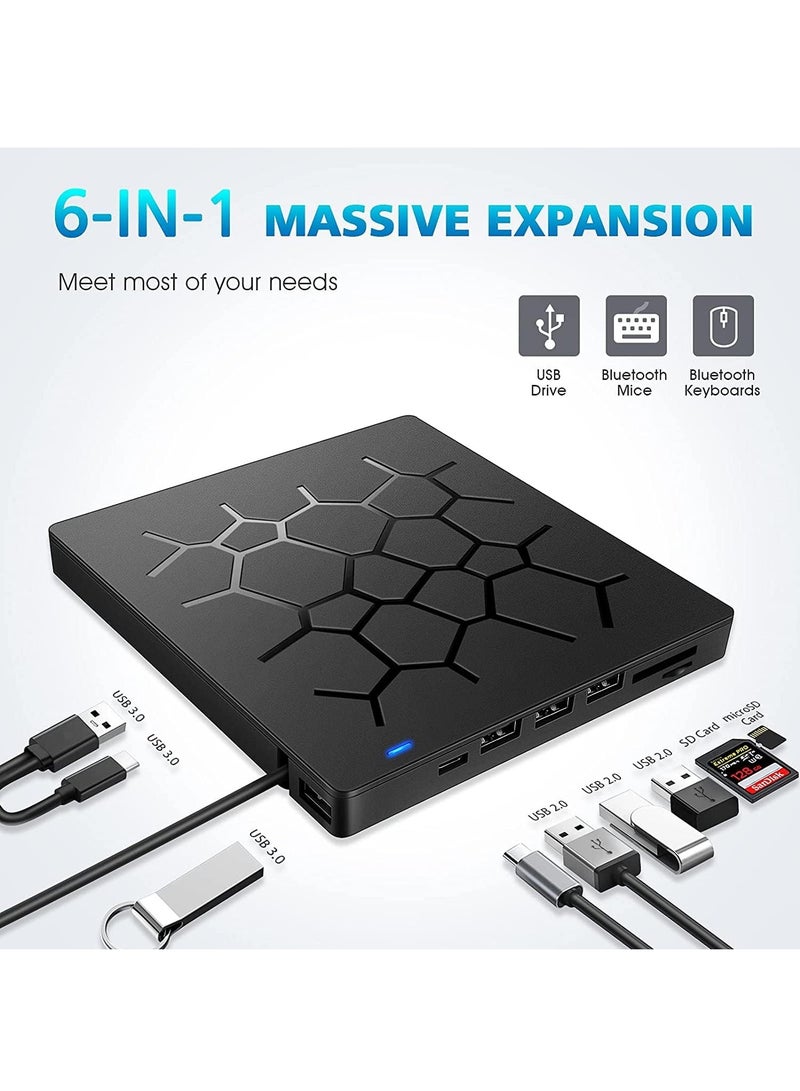 Captaintech External DVD Drive USB 3.0 CD DVD Burner for Laptop Type-C CD/DVD  Optical Disk Drive with 4 USB Ports and 2 SD Card Slots Ultra Slim for Mac PC Windows 11/10/8/7 Linux OS - Image 5