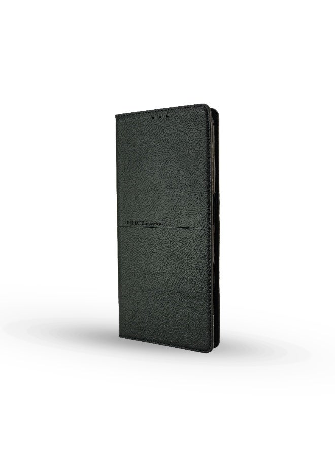 غطاء RichBoss جلدي كامل الطي مع مسند، وفتحات للبطاقات، وإغلاق مغناطيسي، وغطاء داخلي من السيليكون TPU، متوافق مع هاتف Samsung Galaxy J2 Pro (2018) (5.0 بوصة) (أسود) - Image 1