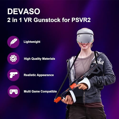 DEVASO Magnetic VR Gun Stock for PSVR2, 3-in-1 Changing VR Handle Accessories for Playstation VR2, Handle Attachment with Shoulder Straps for Enhance FPS Gaming Experience - Image 2