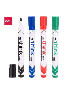 Deli Deli EU00101 THINK Whiteboard Marker, Fiber Conial Tip 2.0mm – Assorted Colors (Red/Blue/Black/Green), 4PCS/Blister Card – Easy to Erase, Low Odor, Non-Toxic Ink  - Image 1