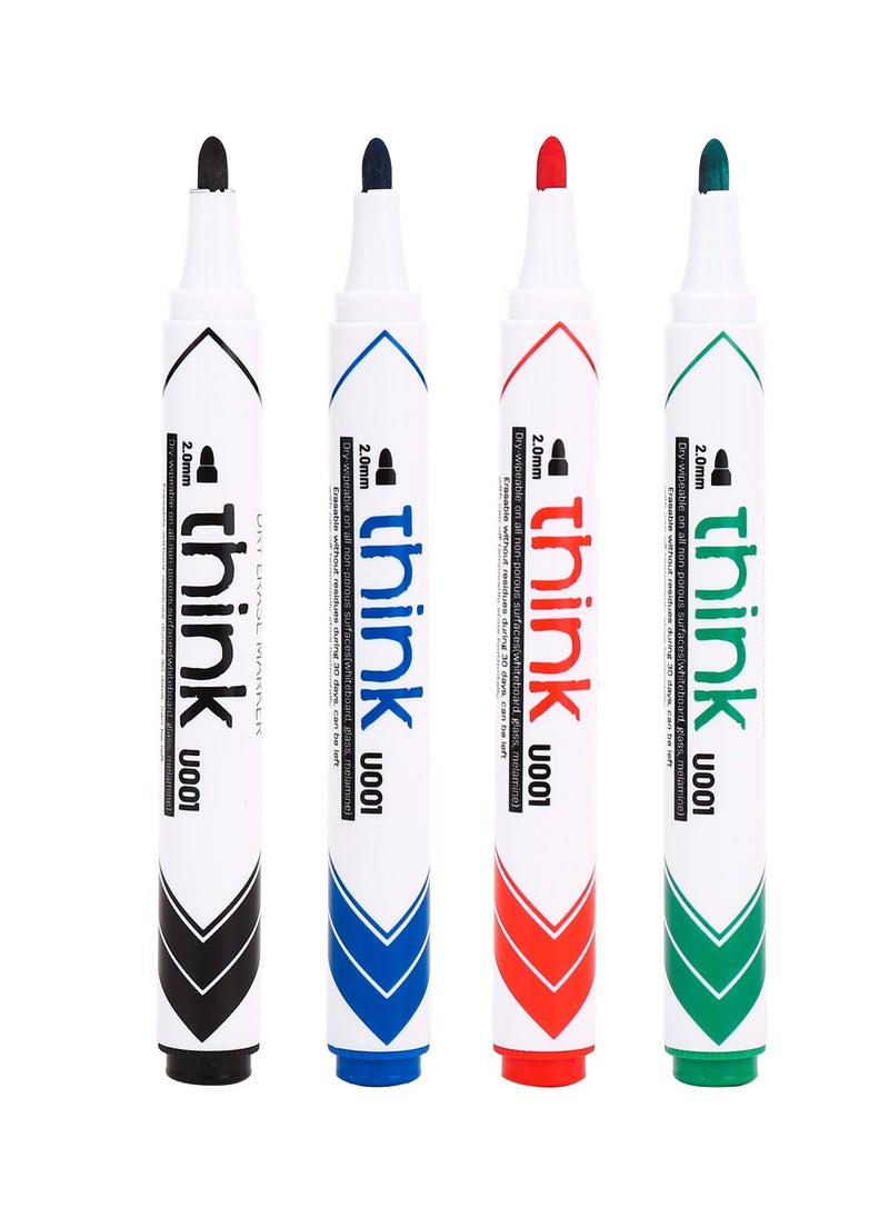 Deli Deli EU00101 THINK Whiteboard Marker, Fiber Conial Tip 2.0mm – Assorted Colors (Red/Blue/Black/Green), 4PCS/Blister Card – Easy to Erase, Low Odor, Non-Toxic Ink  - Image 2