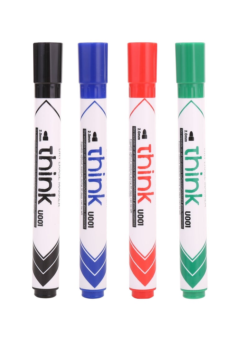 Deli Deli EU00101 THINK Whiteboard Marker, Fiber Conial Tip 2.0mm – Assorted Colors (Red/Blue/Black/Green), 4PCS/Blister Card – Easy to Erase, Low Odor, Non-Toxic Ink  - Image 3