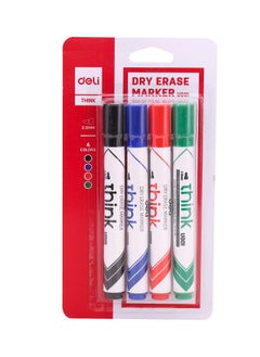 Deli Deli EU00101 THINK Whiteboard Marker, Fiber Conial Tip 2.0mm – Assorted Colors (Red/Blue/Black/Green), 4PCS/Blister Card – Easy to Erase, Low Odor, Non-Toxic Ink  - Image 4