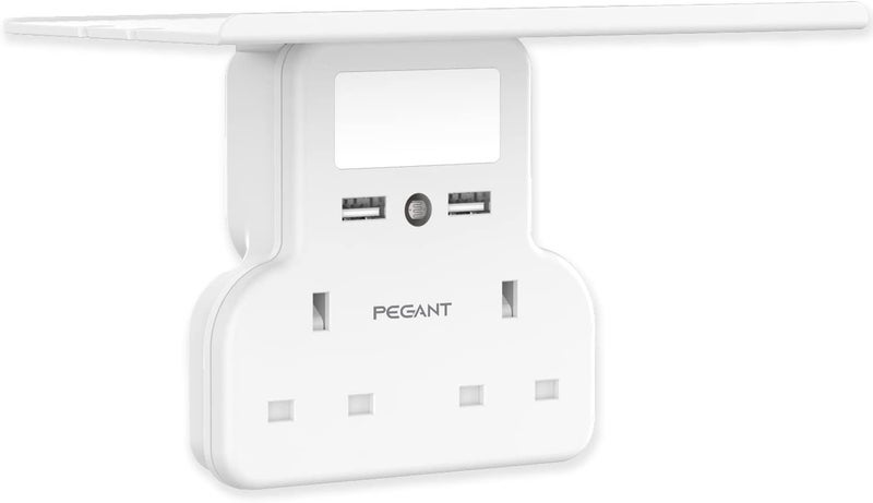 PEGANT Multi Plug Extension Power Adapter With 2 USB, Night Light and Shelf, 2-Way Wall Charger Electrical Extender Outlet Adaptor, Socket Charging Station for Home, Office, Kitchen - Image 1