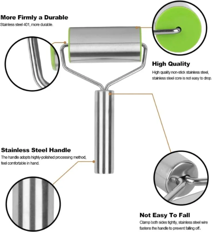 5DM Stainless Steel Practical Roller Dough Roller Smooth Rolling Pin Pizza Pastry Roller Roller Hand Roller