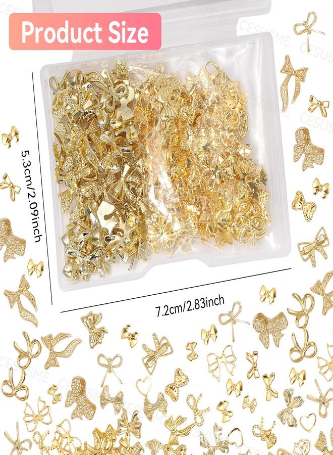 CESUSME 250 Pcs Gold Bow Nail Charms, 10 Styles 3D Golden Nail Bows Charms, Heart Bowknots Nail Art Studs, Gold Alloy Bowknot Charms for Nail Art Supplies DIY Accessories - Image 4