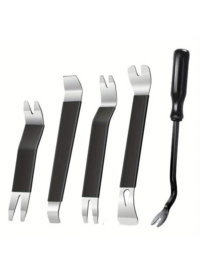5Pcs Black Heavy Duty Stainless Steel Pry Tool Set Non Slip Grip Car Audio Door Panel Removal Kit - Image 3