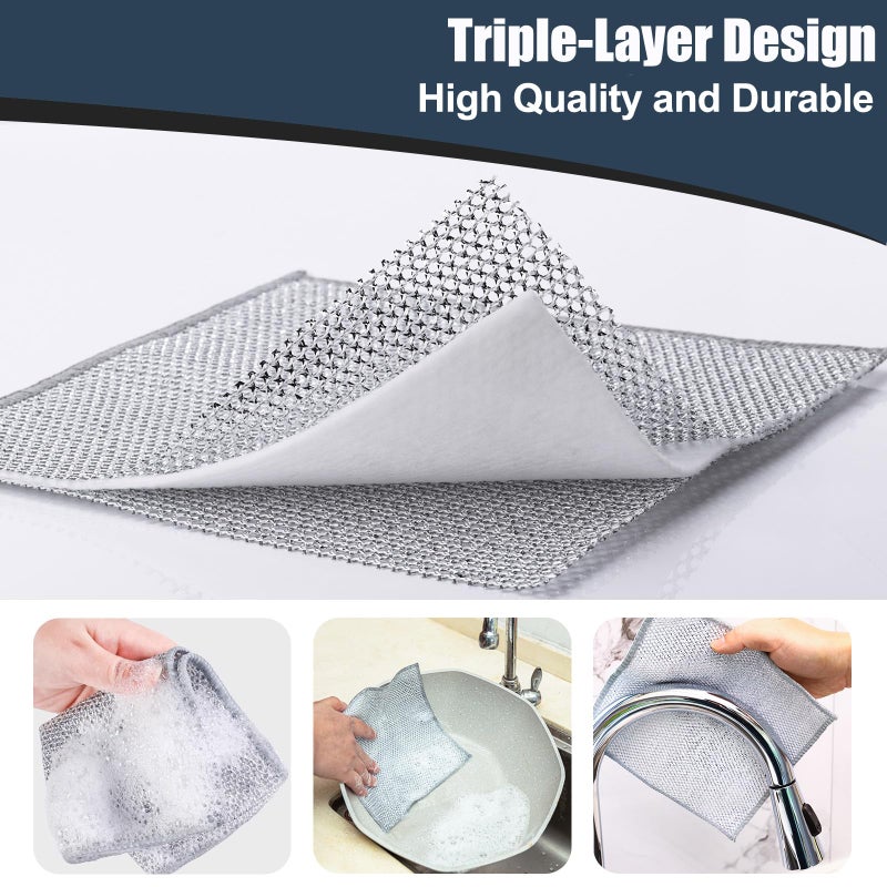 Navona 12 Pcs New Upgrade Steel Wire Dishcloth,Triple-Layer Steel Wire Cleaning Cloth,Powerful Cleaning Non-Scratch Wire Dishcloth Rag for Cookware, Sinks, Dishes, Stove Tops - Image 3