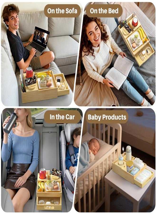 SouStoCol Couch Cup Holder, 6-in-1 Couch Cup Holder Tray, Sofa Clip-On Side Table with Push-Pull Drawer to Organize and Store Small Objects, 360°Swivel Phone Holder, for Drinks, Cups, Snacks, Remote - Image 2