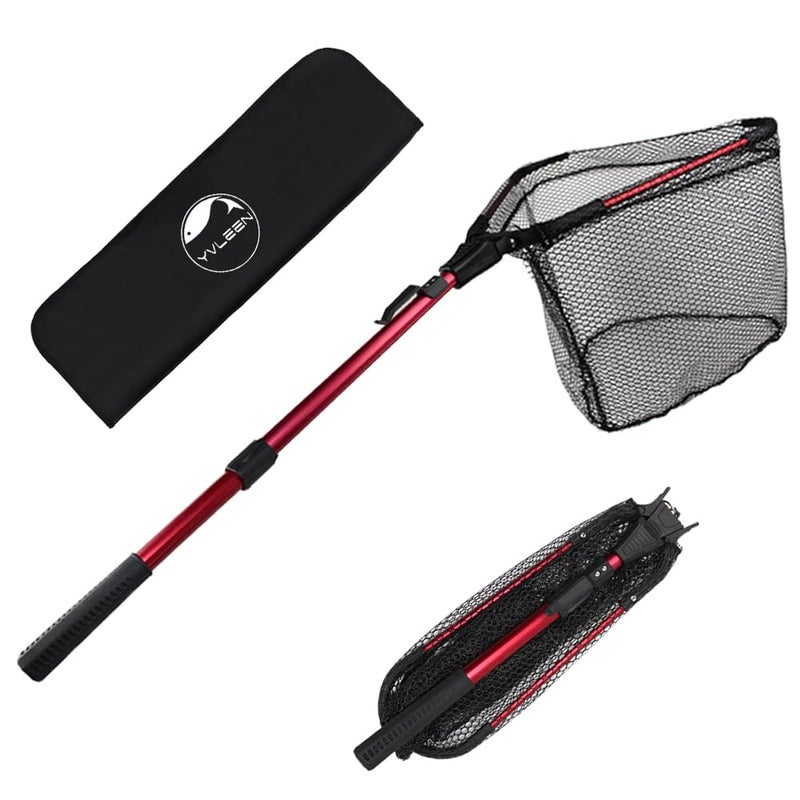 YVLEEN Folding Fishing Net - Foldable Fish Landing Net Robust Aluminum Telescopic Pole Handle and Nylon Mesh 16inch Hoop Size - Image 1