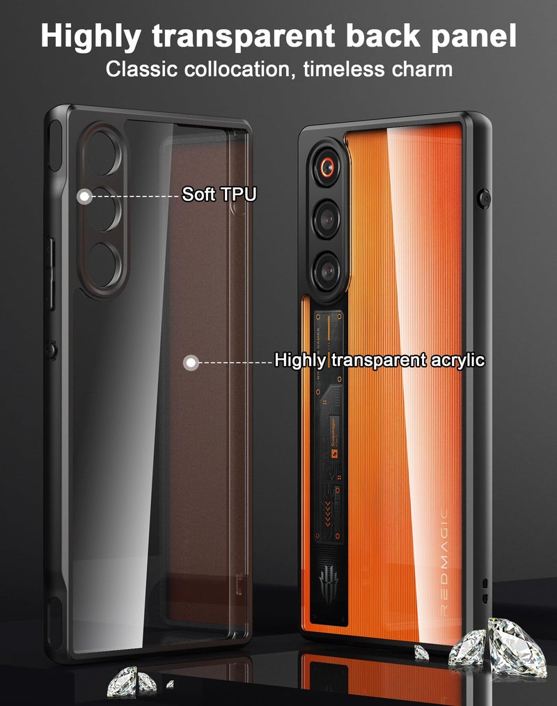 Foluu Case for ZTE Nubia RedMagic 10 Air, Hard PC Back & Soft TPU Bumper [Not Yellowing] [Military Drop Protection] Shockproof Case Slim Thin Cover for ZTE Nubia Red Magic 10 Air 2025 (Black+Clear) - Image 3