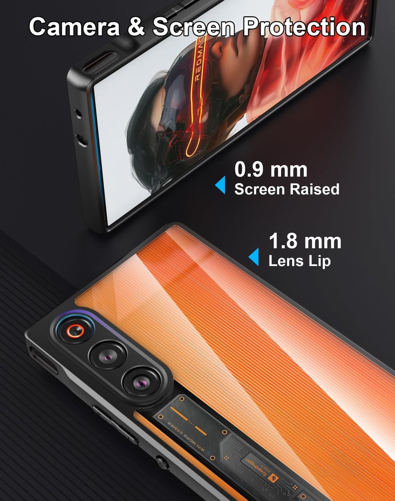 Foluu Case for ZTE Nubia RedMagic 10 Air, Hard PC Back & Soft TPU Bumper [Not Yellowing] [Military Drop Protection] Shockproof Case Slim Thin Cover for ZTE Nubia Red Magic 10 Air 2025 (Black+Clear) - Image 5