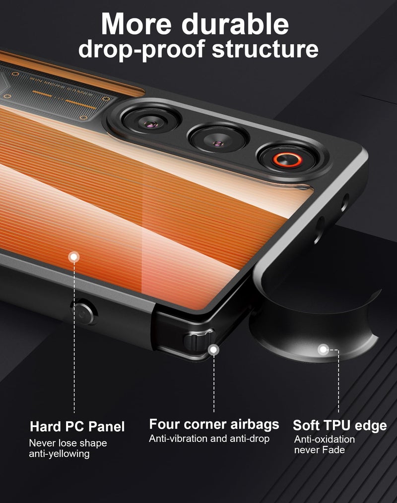Foluu Case for ZTE Nubia RedMagic 10 Air, Hard PC Back & Soft TPU Bumper [Not Yellowing] [Military Drop Protection] Shockproof Case Slim Thin Cover for ZTE Nubia Red Magic 10 Air 2025 (Black+Clear) - Image 4
