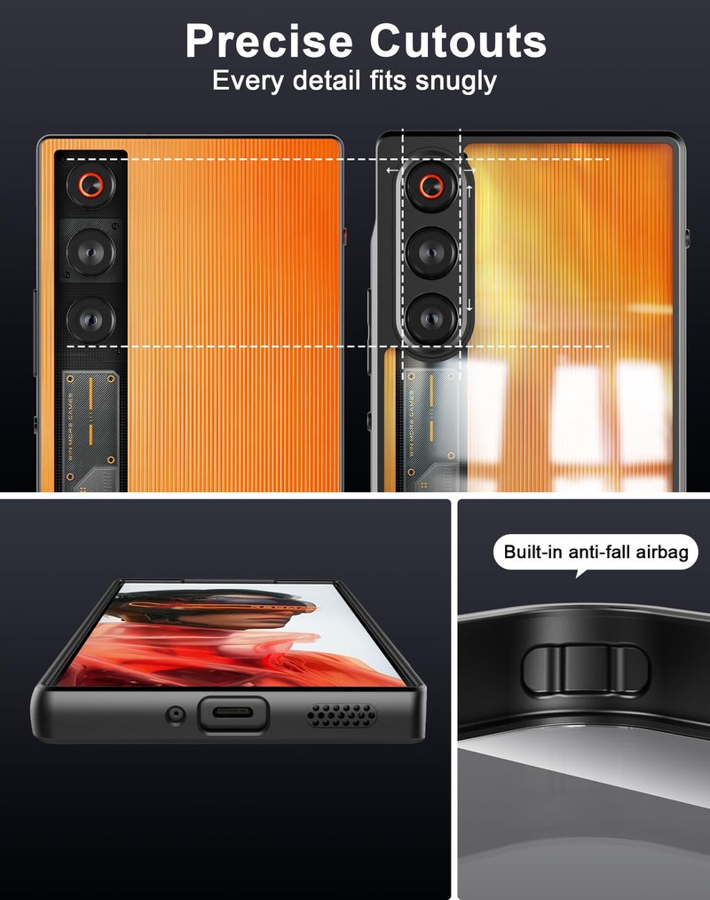 Foluu Case for ZTE Nubia RedMagic 10 Air, Hard PC Back & Soft TPU Bumper [Not Yellowing] [Military Drop Protection] Shockproof Case Slim Thin Cover for ZTE Nubia Red Magic 10 Air 2025 (Black+Clear) - Image 2