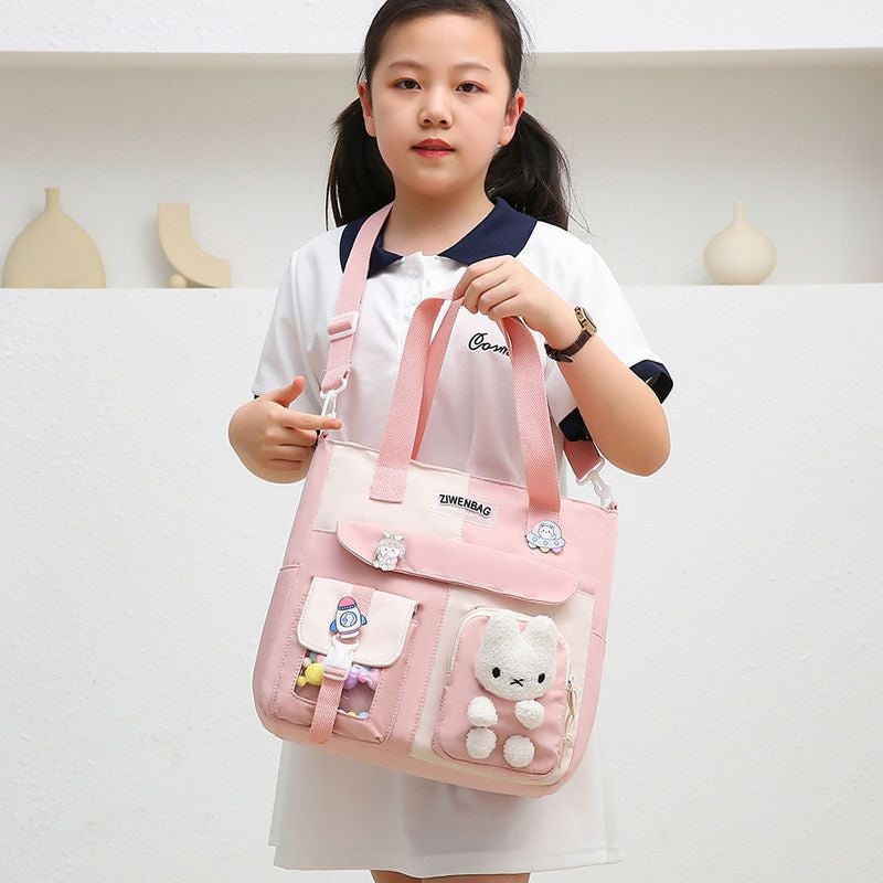 Children'S Canvas Crossbody Bag, One-Shoulder Primary School Student'S Portable School Bag, Junior High School Large-Capacity Korean Version Of The Tutoring Bag - Image 4
