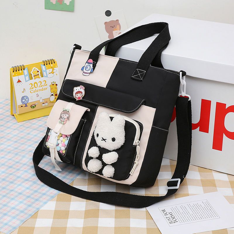 Children'S Canvas Crossbody Bag, One-Shoulder Primary School Student'S Portable School Bag, Junior High School Large-Capacity Korean Version Of The Tutoring Bag - Image 1