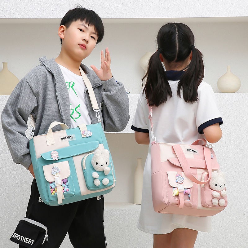 Children'S Canvas Crossbody Bag, One-Shoulder Primary School Student'S Portable School Bag, Junior High School Large-Capacity Korean Version Of The Tutoring Bag - Image 5