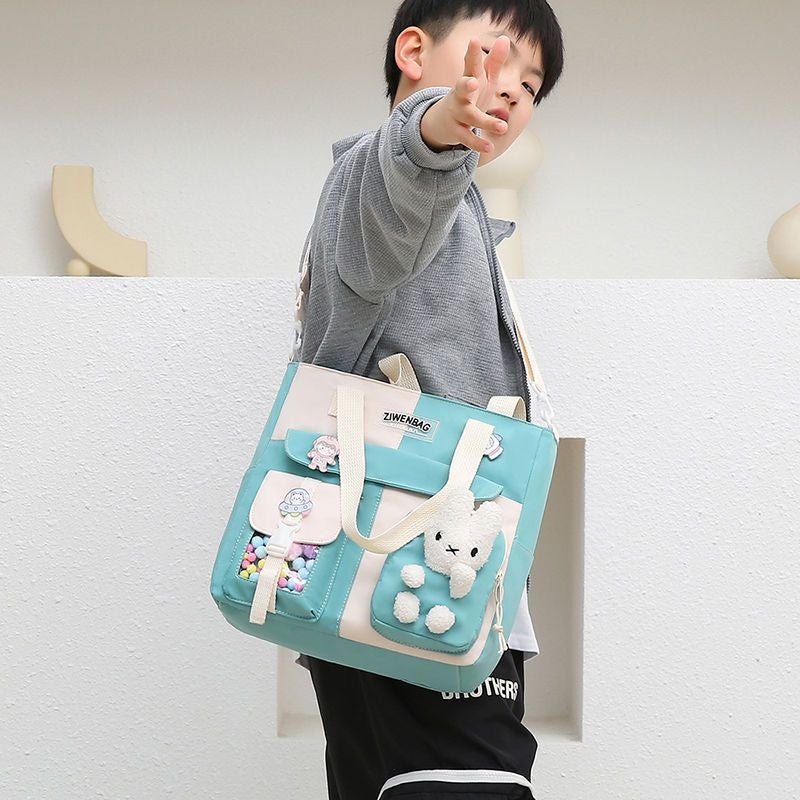 Children'S Canvas Crossbody Bag, One-Shoulder Primary School Student'S Portable School Bag, Junior High School Large-Capacity Korean Version Of The Tutoring Bag - Image 3
