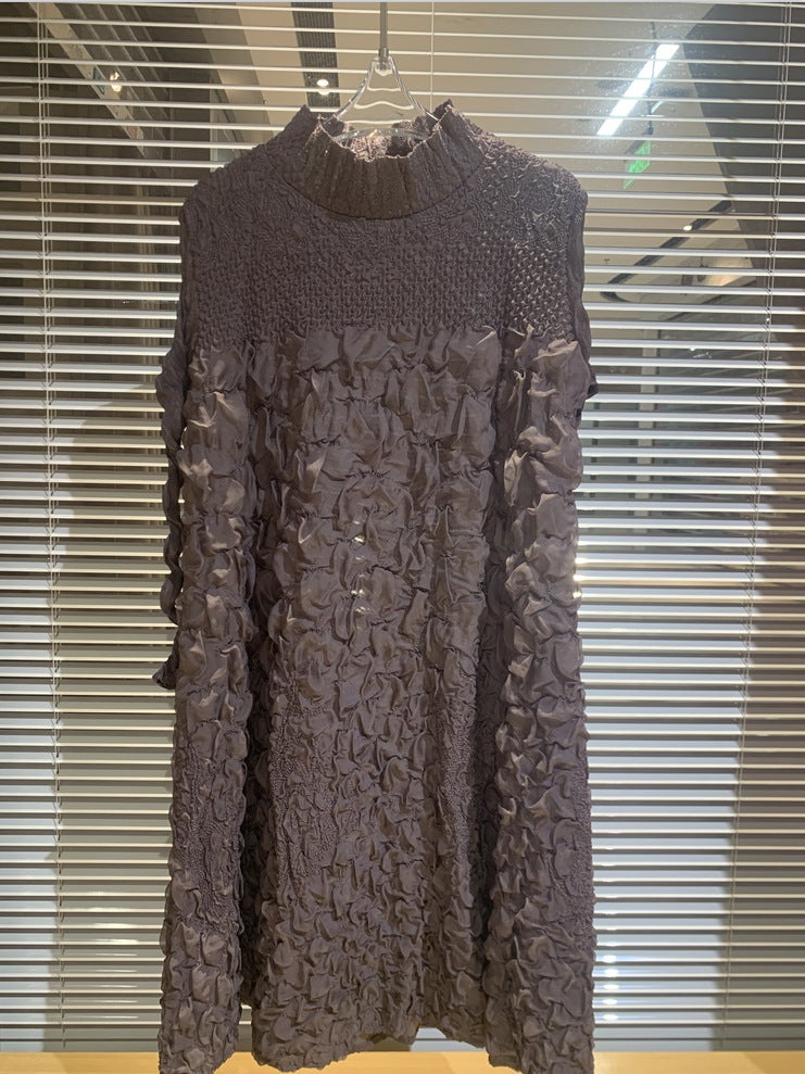 B110 pleated lifetime dress 2022 autumn and winter south oil heavy industry embroidered small size dress Grey - Image 1