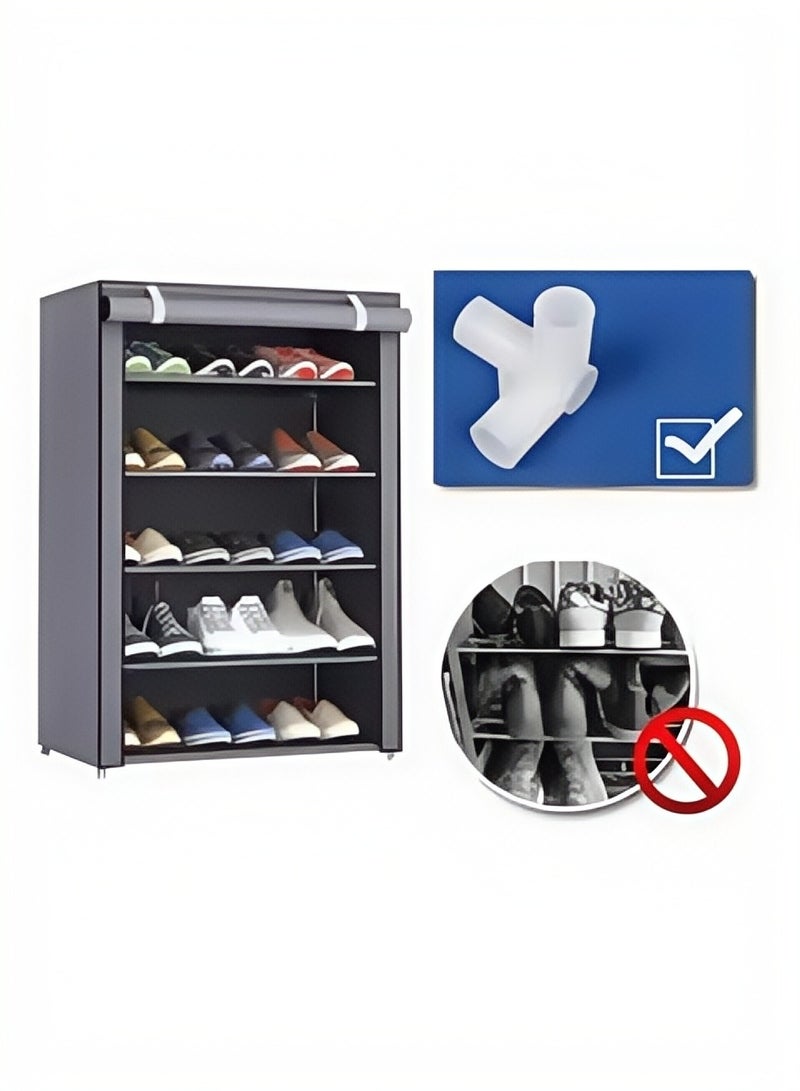 BLOOMING TIME Universal 5-Layer Single-Sided Cloth Shoe Rack Gray - Image 2