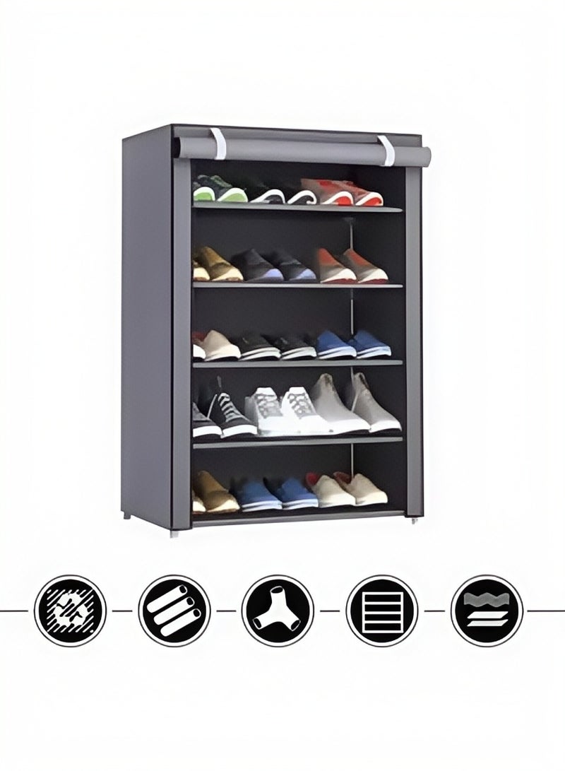 BLOOMING TIME Universal 5-Layer Single-Sided Cloth Shoe Rack Gray - Image 4