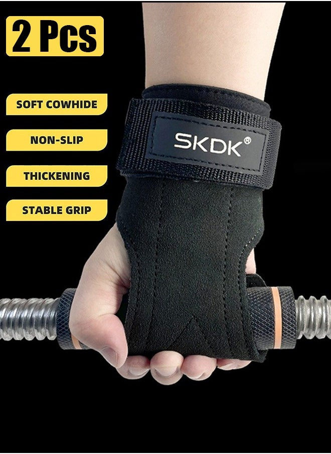 SKDK 2 Pack Wrist Straps for Weightlifting,Double Layer Leather Weightlifting Wrist Strap for Deadlift and Powerlifting, Adjustable Padded Gym Workout Lifting Wrist Gym Lifting Straps Black  - Image 1