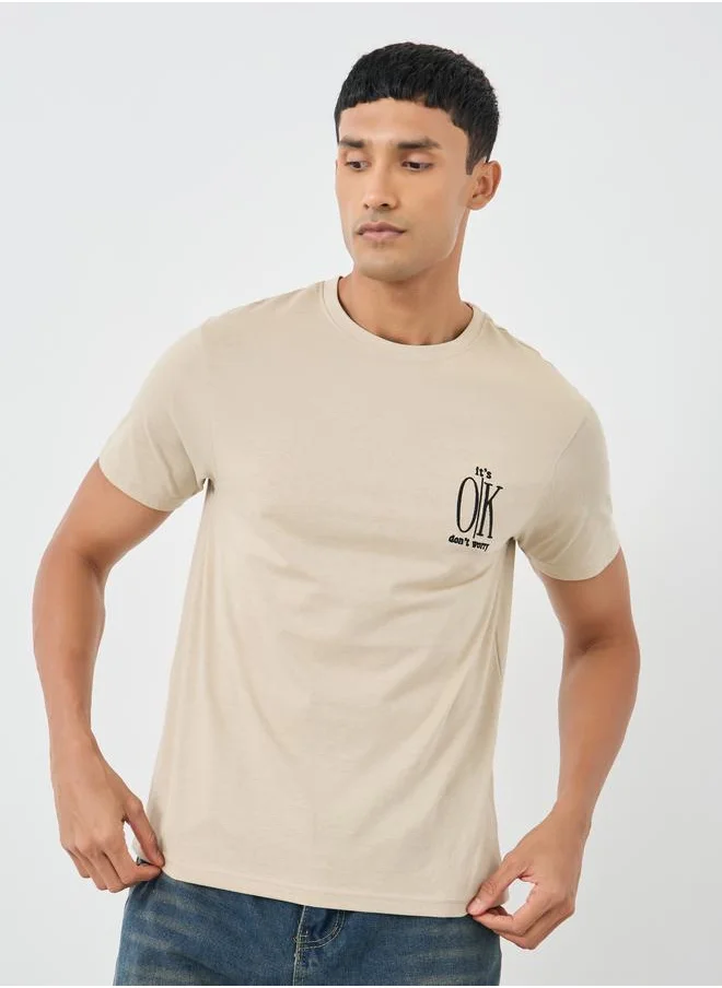 ستايلي Styli Embroidered Detail Regular Fit Cotton T-Shirt