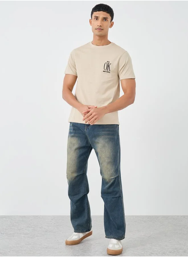 ستايلي Styli Embroidered Detail Regular Fit Cotton T-Shirt