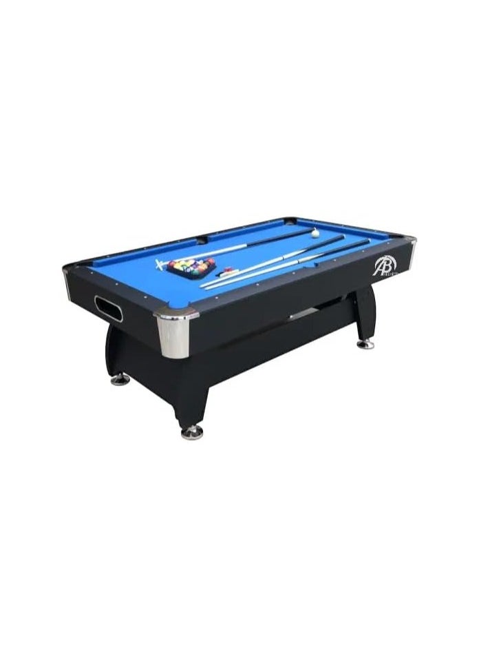 AL BADER 7 ft, 7 Feet Size, Pool Table with Wood Finish - Modern Billiards Table with 2 Cue Sticks, Balls, Rack, Felt Brush and Chalk, Billiard Table (Blue)  - Image 1