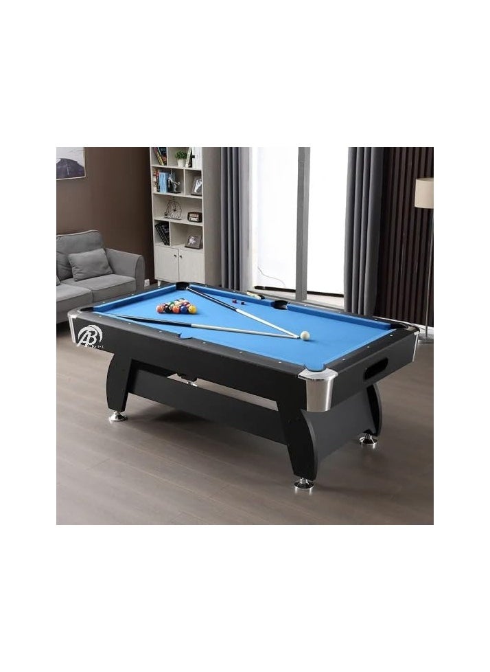 AL BADER 7 ft, 7 Feet Size, Pool Table with Wood Finish - Modern Billiards Table with 2 Cue Sticks, Balls, Rack, Felt Brush and Chalk, Billiard Table (Blue)  - Image 2