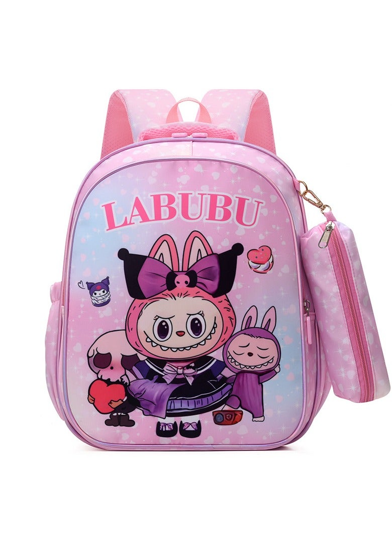 LABUBU Children's Schoolbag, Kindergarten,Primary SchoolCute Cartoon Schoolbag, Boys and Girls, Lightening Backpack, 35*28*12cm + Free Pencil Case