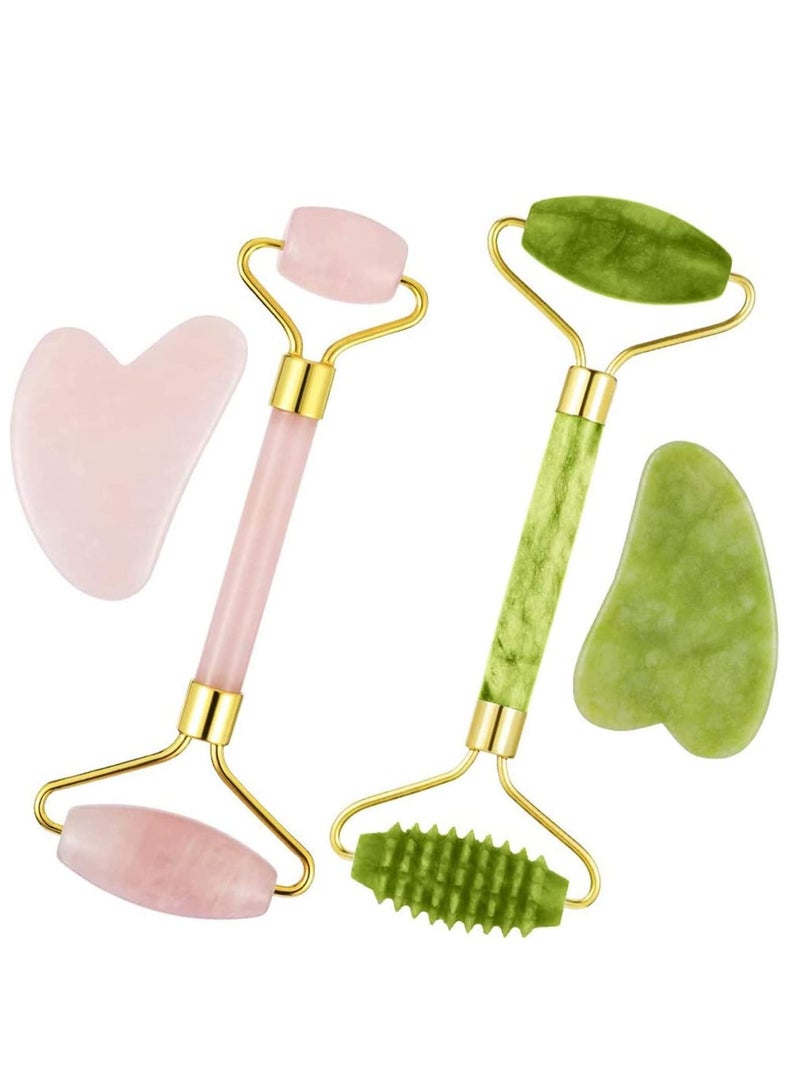 Excefore 4 Pack Jade Roller,Automoness Jade Facial Roller for Anti Wrinkles and Puffiness, Anti Aging Natural Quartz Face Massager Roller - Image 1