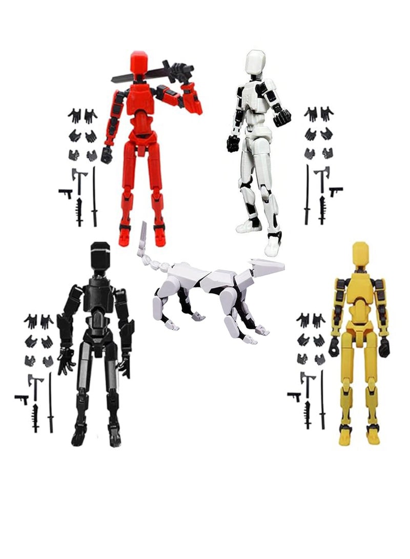 Fully-Jointed Movable Action Figure and Dog Set,Assembly Dynamic Modeling Imitation Toy,Suit For Kids and Adults(5pcs multicolor) - Image 1