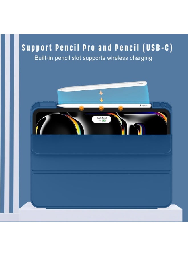 جاجيك Modern iPad Pro 11 Inch Case 2024 (5th Gen, M4) (Navy Blue) – Lightweight Smart Protective Cover with Built-in Pencil Slot, USB-C Pencil Charging Support, Auto Wake/Sleep Feature, Touch ID Access, Magnetic Foldable Trifold Stand for Desk or Travel - Image 4