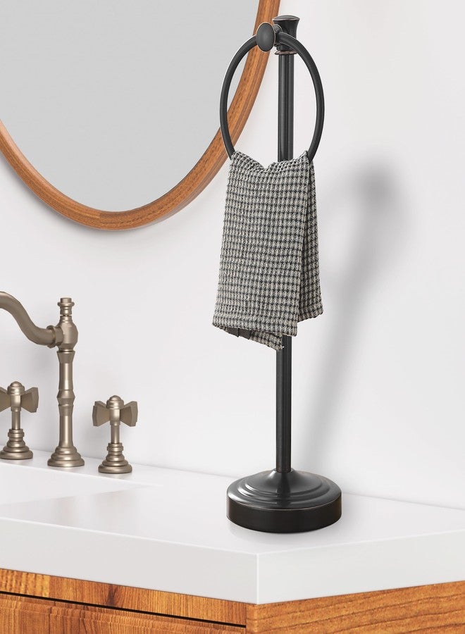 Hoimpro 17 Inch Stand Hand Towel Holder Towel Bar Towel Hanging Ring, Free Standing Floor Hand Towel Rack Storage for Bathroom Kitchen Vanity Countertops, Hardware Accessories(Oil Rubbed Bronze) - Image 2