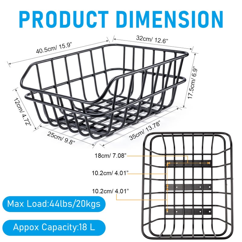 CXWXC Rear Bike Basket - Bicycle Rear Basket with Cargo Net and Waterproof Cover - Rear Mount Aluminium Bike Basket Large Capacity - Image 5