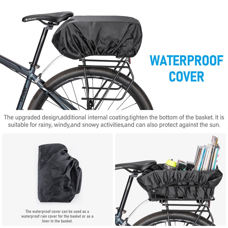 CXWXC Rear Bike Basket - Bicycle Rear Basket with Cargo Net and Waterproof Cover - Rear Mount Aluminium Bike Basket Large Capacity - Image 3